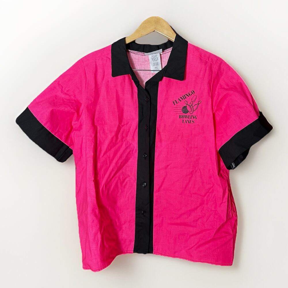California Costume Co Flamingo Bowling Lanes Shirt Size Large Pink Black USA
